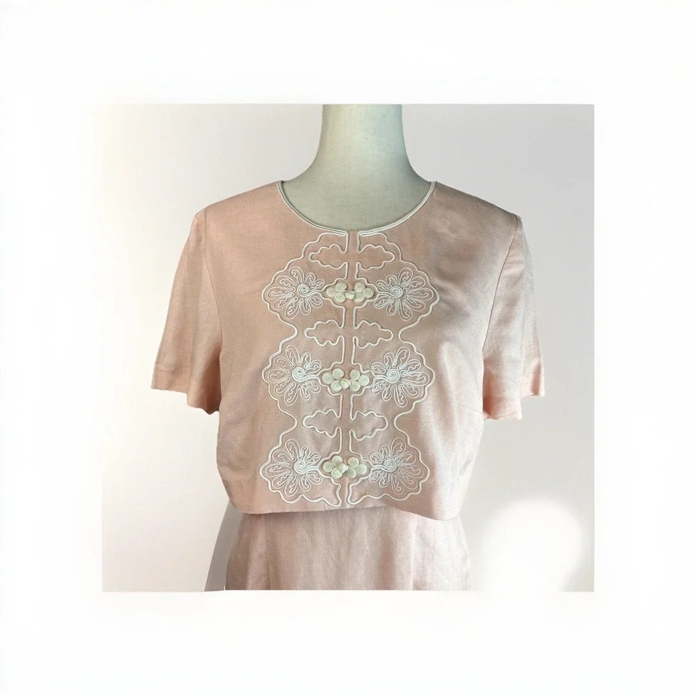 Vintage‎ Plaza South Petites Dress Set Size 10 Peach Linen Rayon Soutache 90s
